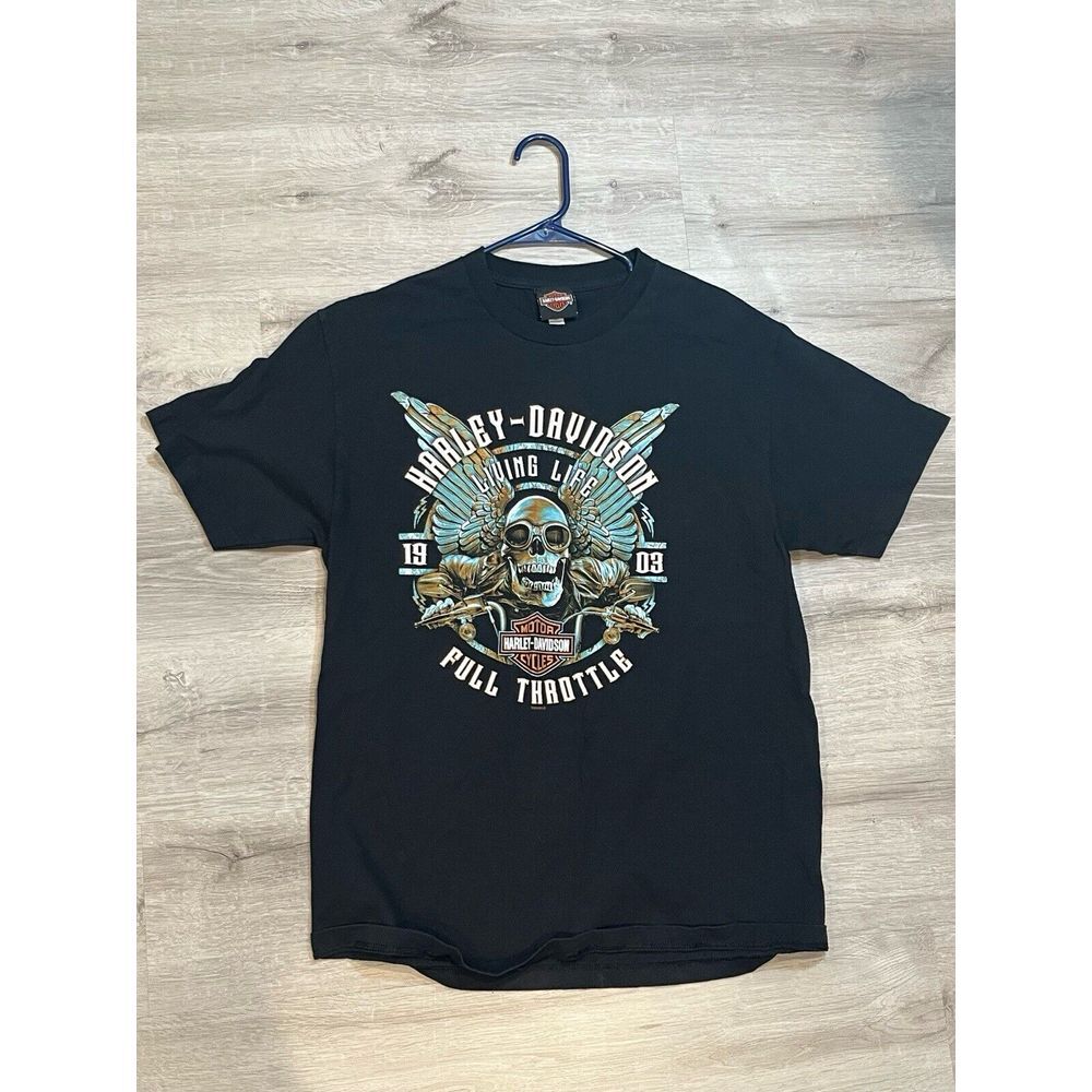 Harley-Davidson Living Life Full Throttle Black Short Sleeve‎ T-shirt Size L